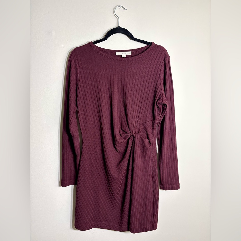 LOFT Red Ribbed Long Sleeve Sweater Dress